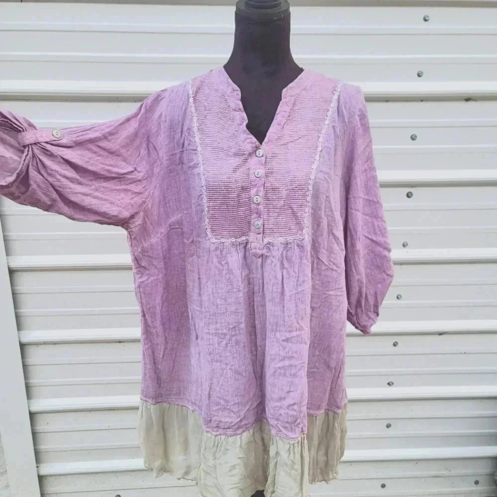 Relativity Women's Button Sequin Shirt Plus Size 2X Purple Green Lightweight